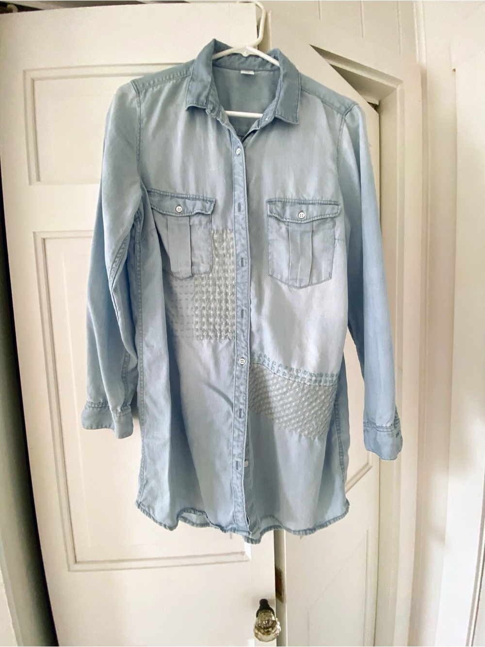 Light Wash Denim Button-Up Tunic Shirt